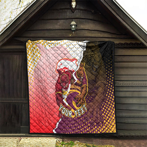 Personalized Brisbane Broncos vs Dolphins Quilt Rivalry Dynamic Sports Rugby Mascot Graphic Art