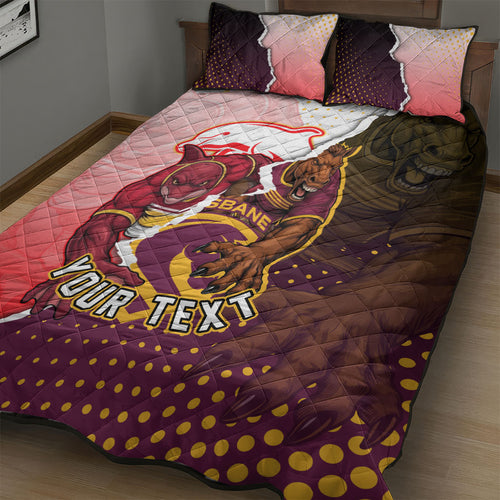 Personalized Brisbane Broncos vs Dolphins Quilt Bed Set Rivalry Dynamic Sports Rugby Mascot Graphic Art