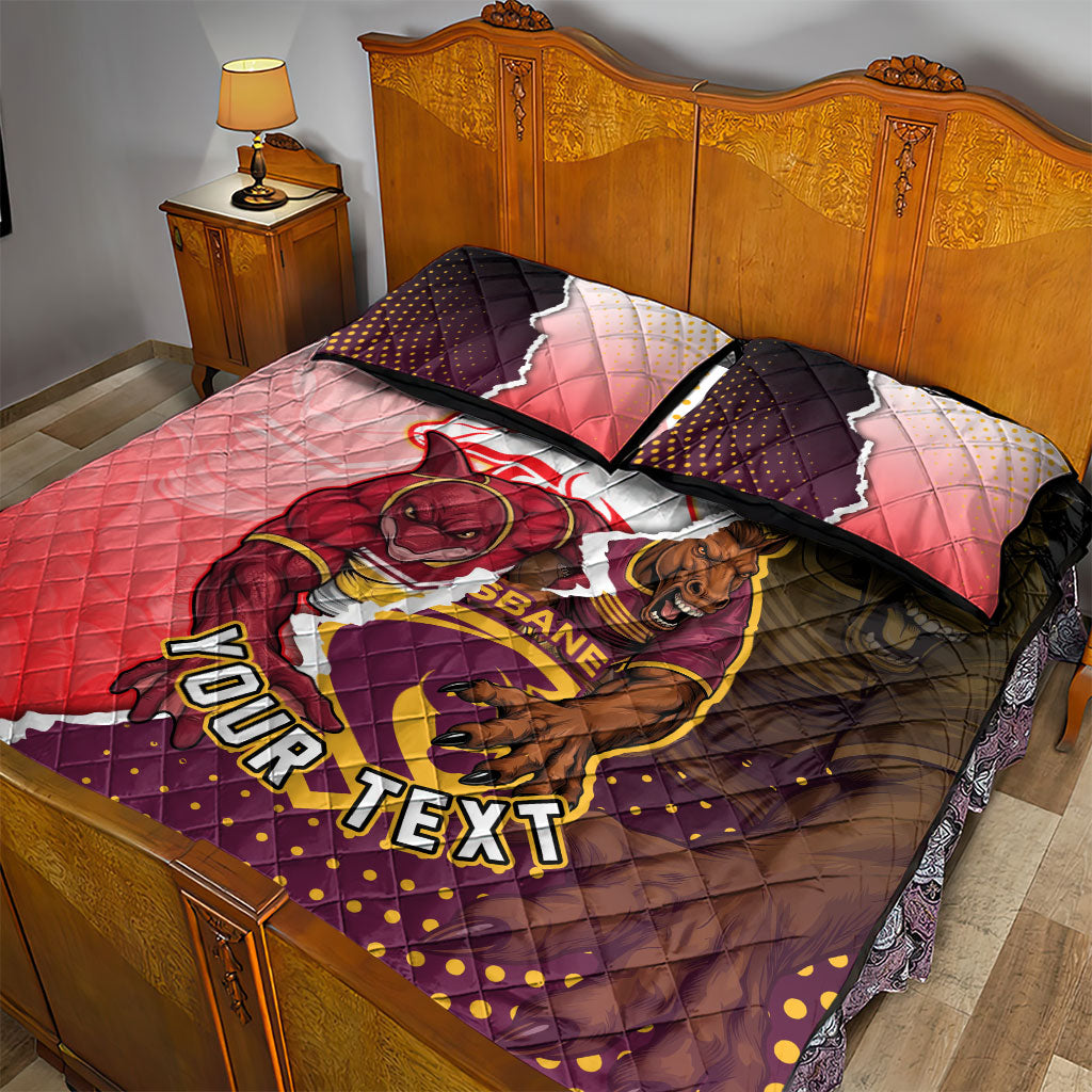 Personalized Brisbane Broncos vs Dolphins Quilt Bed Set Rivalry Dynamic Sports Rugby Mascot Graphic Art