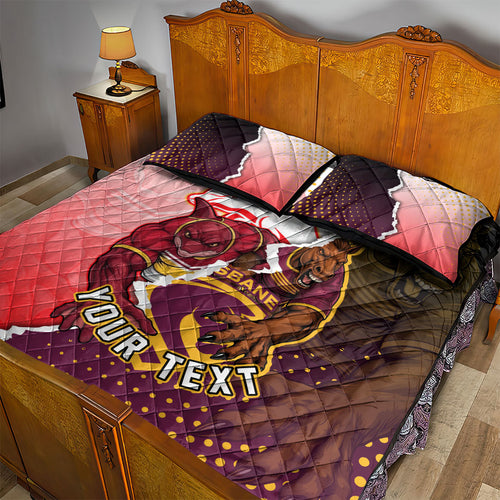 Personalized Brisbane Broncos vs Dolphins Quilt Bed Set Rivalry Dynamic Sports Rugby Mascot Graphic Art