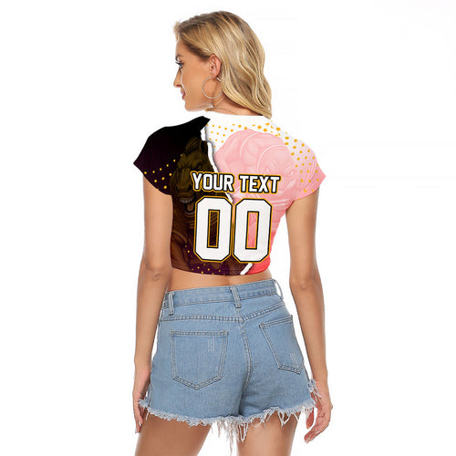Personalized Brisbane Broncos vs Dolphins Raglan Cropped T Shirt Rivalry Dynamic Sports Rugby Mascot Graphic Art