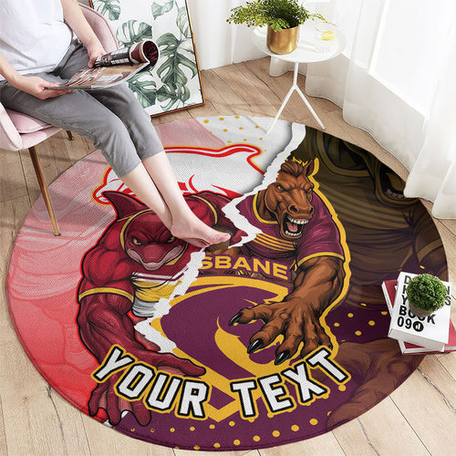 Personalized Brisbane Broncos vs Dolphins Round Carpet Rivalry Dynamic Sports Rugby Mascot Graphic Art