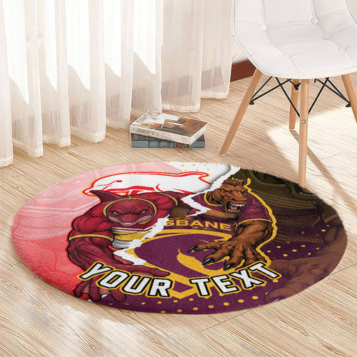 Personalized Brisbane Broncos vs Dolphins Round Carpet Rivalry Dynamic Sports Rugby Mascot Graphic Art