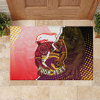 Personalized Brisbane Broncos vs Dolphins Rubber Doormat Rivalry Dynamic Sports Rugby Mascot Graphic Art