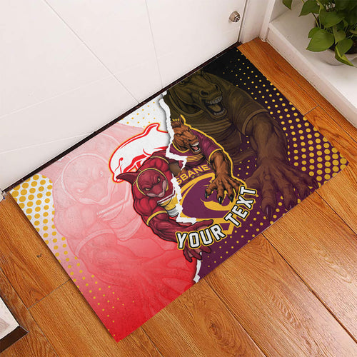 Personalized Brisbane Broncos vs Dolphins Rubber Doormat Rivalry Dynamic Sports Rugby Mascot Graphic Art