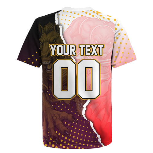 Personalized Brisbane Broncos vs Dolphins Rugby Jersey Rivalry Dynamic Sports Rugby Mascot Graphic Art