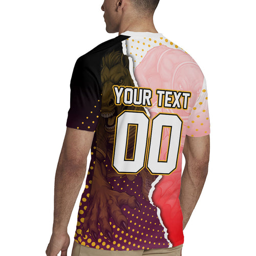 Personalized Brisbane Broncos vs Dolphins Rugby Jersey Rivalry Dynamic Sports Rugby Mascot Graphic Art