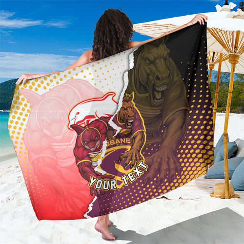 Personalized Brisbane Broncos vs Dolphins Sarong Rivalry Dynamic Sports Rugby Mascot Graphic Art