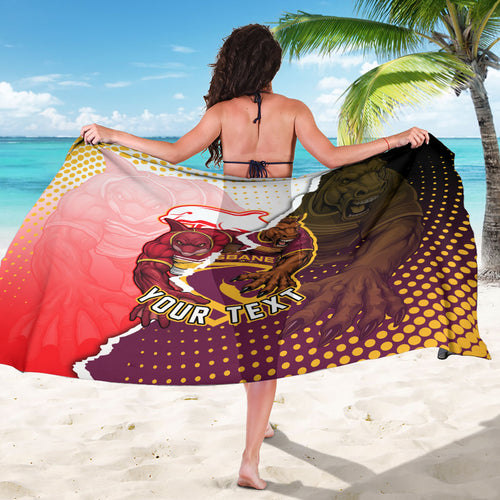 Personalized Brisbane Broncos vs Dolphins Sarong Rivalry Dynamic Sports Rugby Mascot Graphic Art