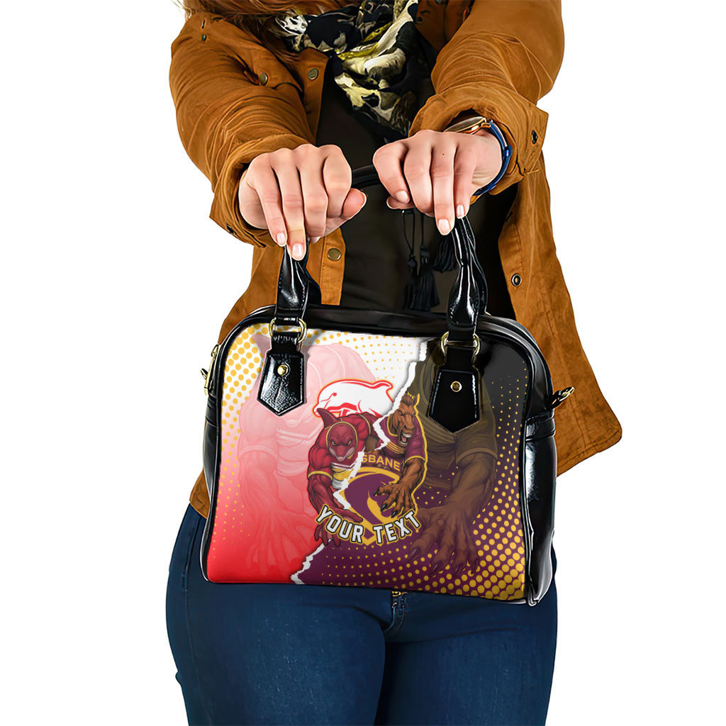 Personalized Brisbane Broncos vs Dolphins Shoulder Handbag Rivalry Dynamic Sports Rugby Mascot Graphic Art