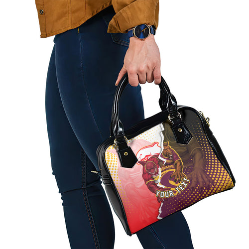 Personalized Brisbane Broncos vs Dolphins Shoulder Handbag Rivalry Dynamic Sports Rugby Mascot Graphic Art