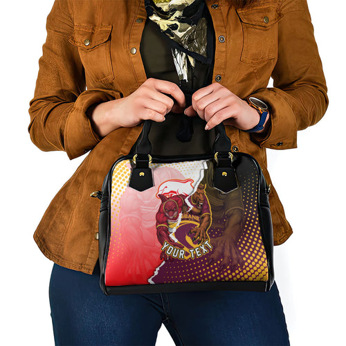 Personalized Brisbane Broncos vs Dolphins Shoulder Handbag Rivalry Dynamic Sports Rugby Mascot Graphic Art