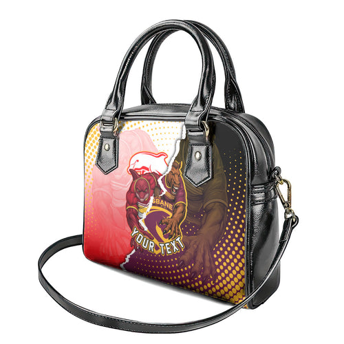 Personalized Brisbane Broncos vs Dolphins Shoulder Handbag Rivalry Dynamic Sports Rugby Mascot Graphic Art