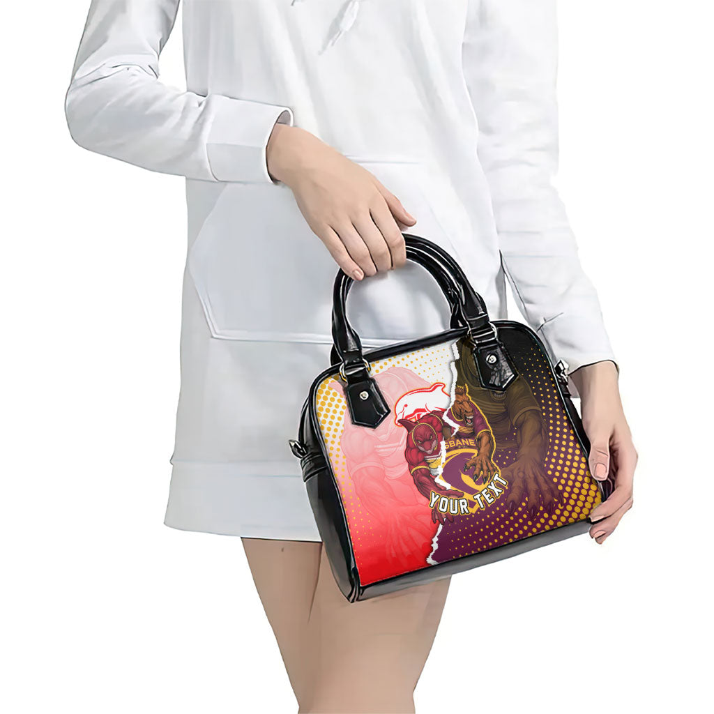 Personalized Brisbane Broncos vs Dolphins Shoulder Handbag Rivalry Dynamic Sports Rugby Mascot Graphic Art