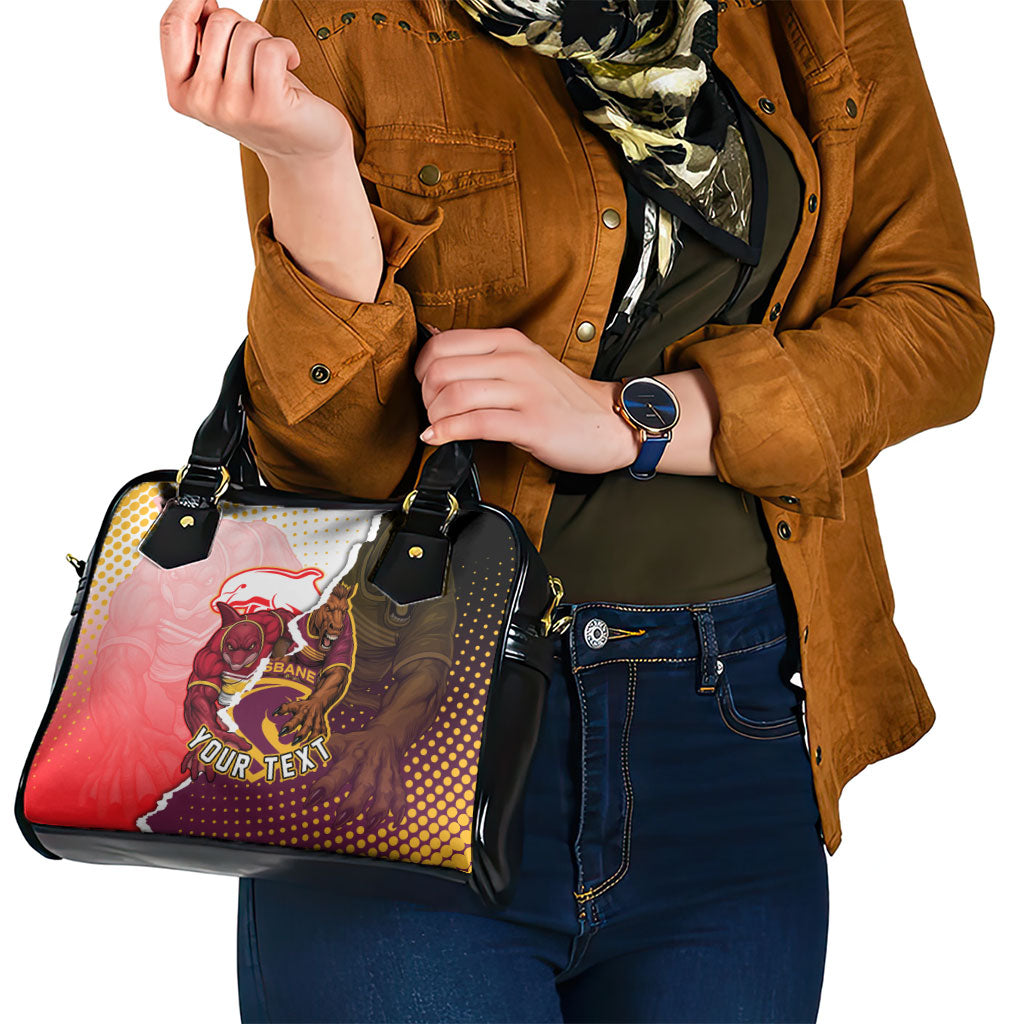 Personalized Brisbane Broncos vs Dolphins Shoulder Handbag Rivalry Dynamic Sports Rugby Mascot Graphic Art