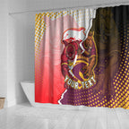 Personalized Brisbane Broncos vs Dolphins Shower Curtain Rivalry Dynamic Sports Rugby Mascot Graphic Art