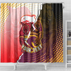 Personalized Brisbane Broncos vs Dolphins Shower Curtain Rivalry Dynamic Sports Rugby Mascot Graphic Art