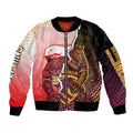Personalized Brisbane Broncos vs Dolphins Sleeve Zip Bomber Jacket Rivalry Dynamic Sports Rugby Mascot Graphic Art
