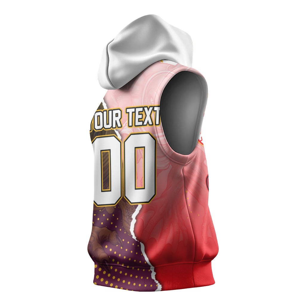 Personalized Brisbane Broncos vs Dolphins Sleeveless Hoodie Rivalry Dynamic Sports Rugby Mascot Graphic Art