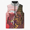 Personalized Brisbane Broncos vs Dolphins Sleeveless Puffer Jacket Rivalry Dynamic Sports Rugby Mascot Graphic Art