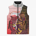 Personalized Brisbane Broncos vs Dolphins Sleeveless Puffer Jacket Rivalry Dynamic Sports Rugby Mascot Graphic Art