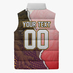 Personalized Brisbane Broncos vs Dolphins Sleeveless Puffer Jacket Rivalry Dynamic Sports Rugby Mascot Graphic Art