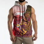 Personalized Brisbane Broncos vs Dolphins Sleeveless Zip Hoodie Rivalry Dynamic Sports Rugby Mascot Graphic Art