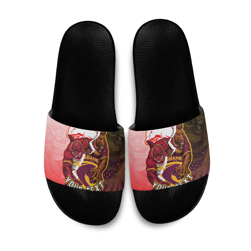 Personalized Brisbane Broncos vs Dolphins Slide Sandals Rivalry Dynamic Sports Rugby Mascot Graphic Art