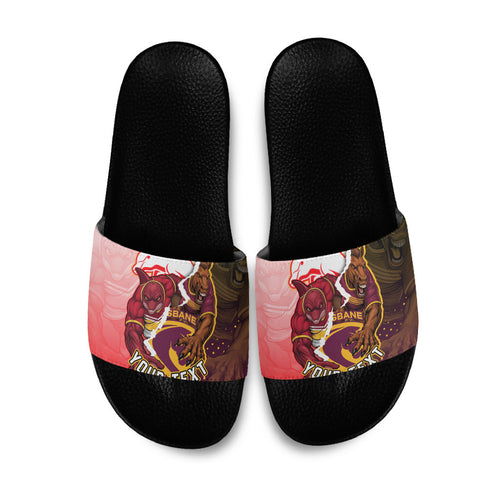 Personalized Brisbane Broncos vs Dolphins Slide Sandals Rivalry Dynamic Sports Rugby Mascot Graphic Art