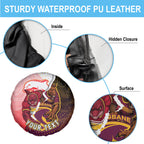 Personalized Brisbane Broncos vs Dolphins Spare Tire Cover Rivalry Dynamic Sports Rugby Mascot Graphic Art