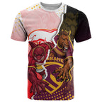 Personalized Brisbane Broncos vs Dolphins T Shirt Rivalry Dynamic Sports Rugby Mascot Graphic Art