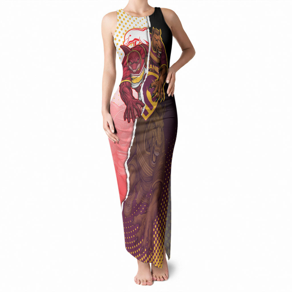 Personalized Brisbane Broncos vs Dolphins Tank Maxi Dress Rivalry Dynamic Sports Rugby Mascot Graphic Art