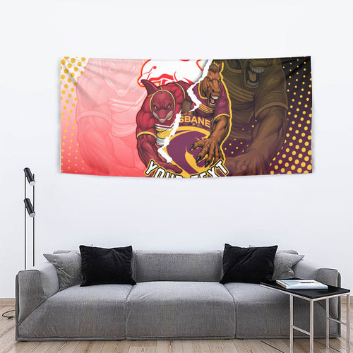 Personalized Brisbane Broncos vs Dolphins Tapestry Rivalry Dynamic Sports Rugby Mascot Graphic Art