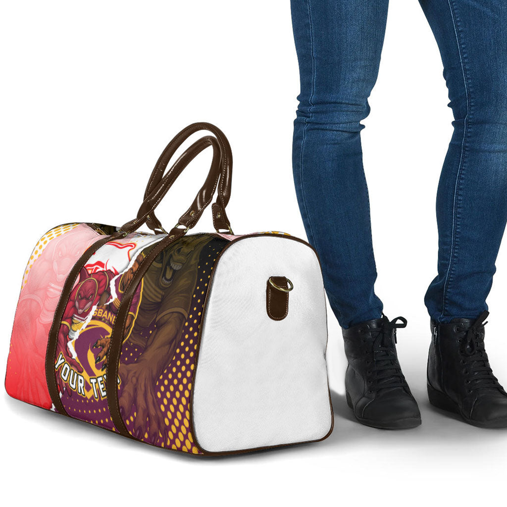 Personalized Brisbane Broncos vs Dolphins Travel Bag Rivalry Dynamic Sports Rugby Mascot Graphic Art