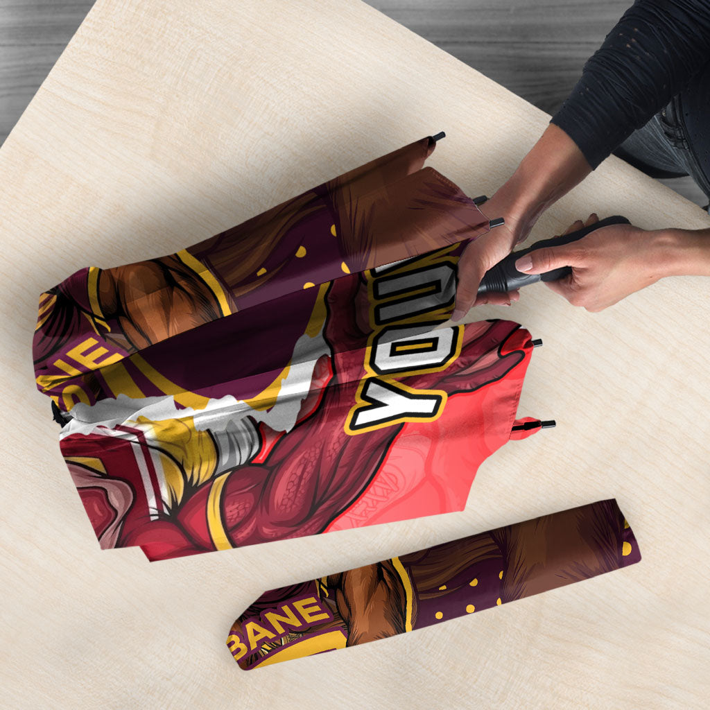 Personalized Brisbane Broncos vs Dolphins Umbrella Rivalry Dynamic Sports Rugby Mascot Graphic Art