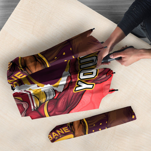 Personalized Brisbane Broncos vs Dolphins Umbrella Rivalry Dynamic Sports Rugby Mascot Graphic Art