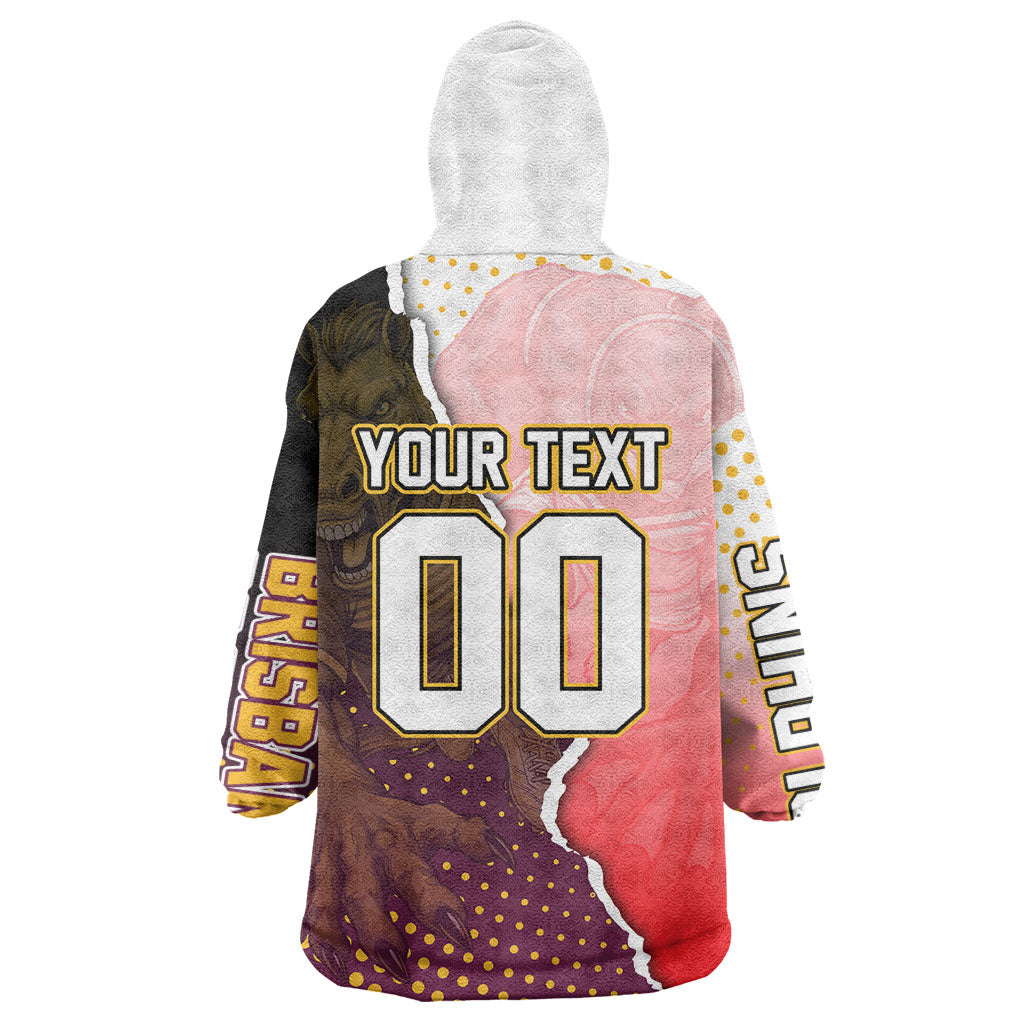 Personalized Brisbane Broncos vs Dolphins Wearable Blanket Hoodie Rivalry Dynamic Sports Rugby Mascot Graphic Art