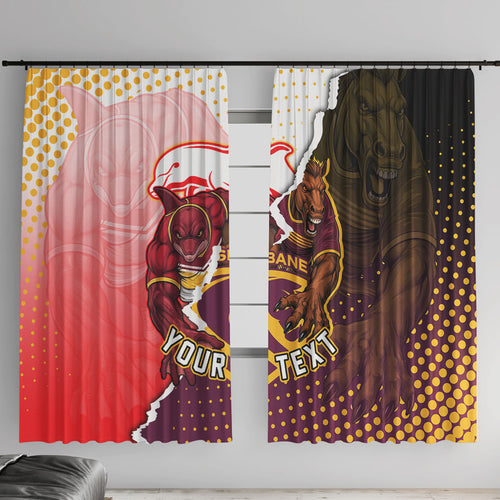 Personalized Brisbane Broncos vs Dolphins Window Curtain Rivalry Dynamic Sports Rugby Mascot Graphic Art