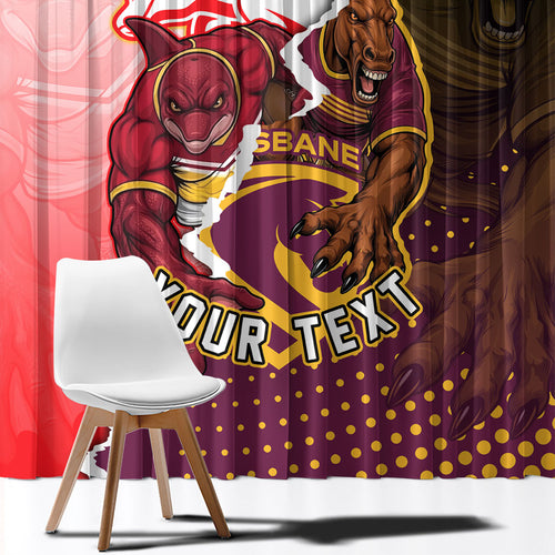 Personalized Brisbane Broncos vs Dolphins Window Curtain Rivalry Dynamic Sports Rugby Mascot Graphic Art