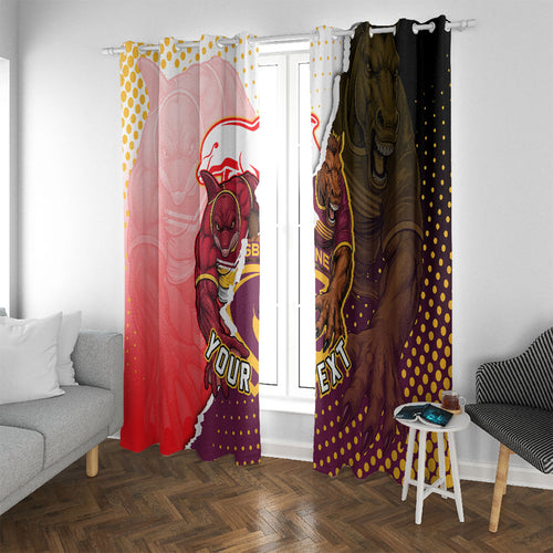 Personalized Brisbane Broncos vs Dolphins Window Curtain Rivalry Dynamic Sports Rugby Mascot Graphic Art
