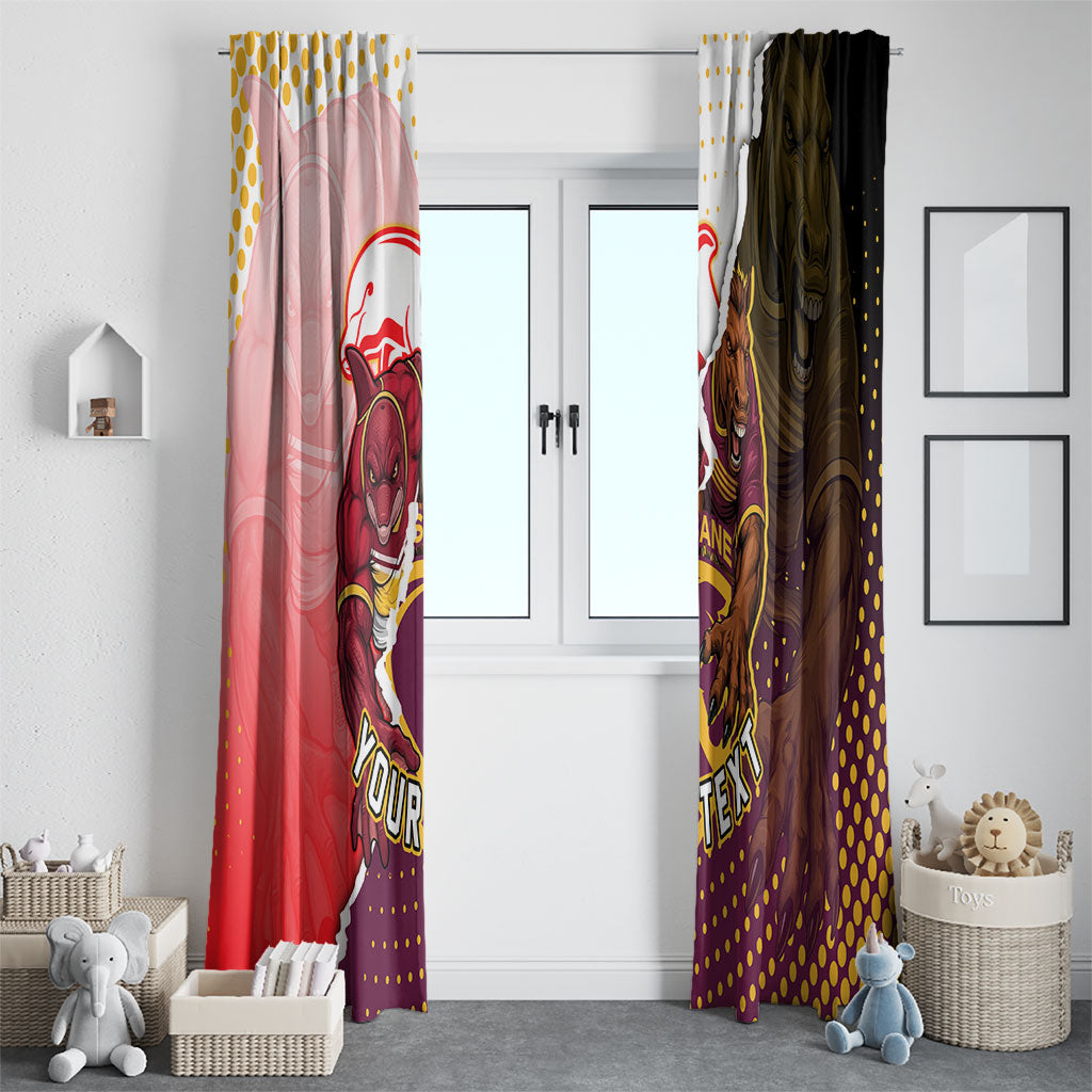 Personalized Brisbane Broncos vs Dolphins Window Curtain Rivalry Dynamic Sports Rugby Mascot Graphic Art