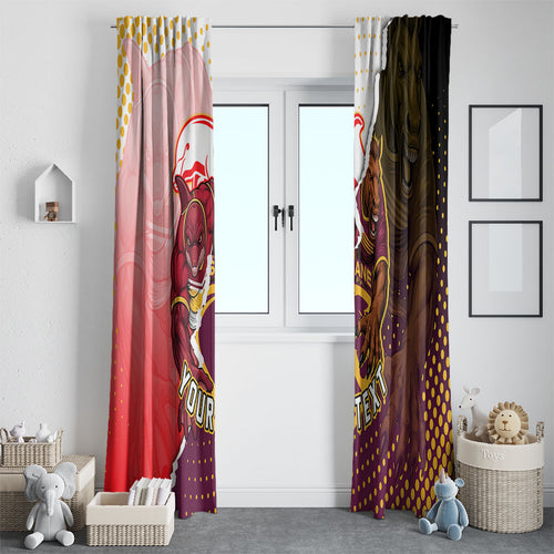 Personalized Brisbane Broncos vs Dolphins Window Curtain Rivalry Dynamic Sports Rugby Mascot Graphic Art