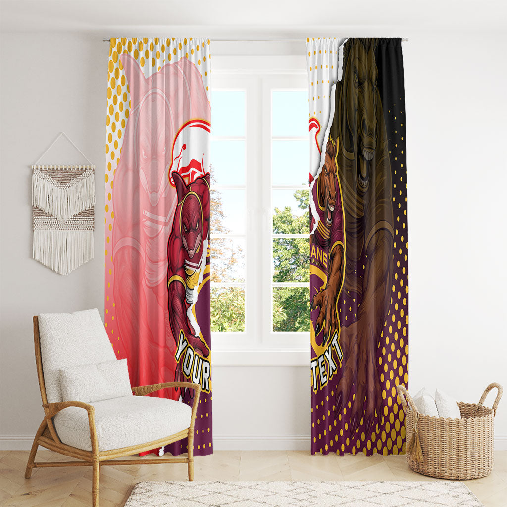 Personalized Brisbane Broncos vs Dolphins Window Curtain Rivalry Dynamic Sports Rugby Mascot Graphic Art