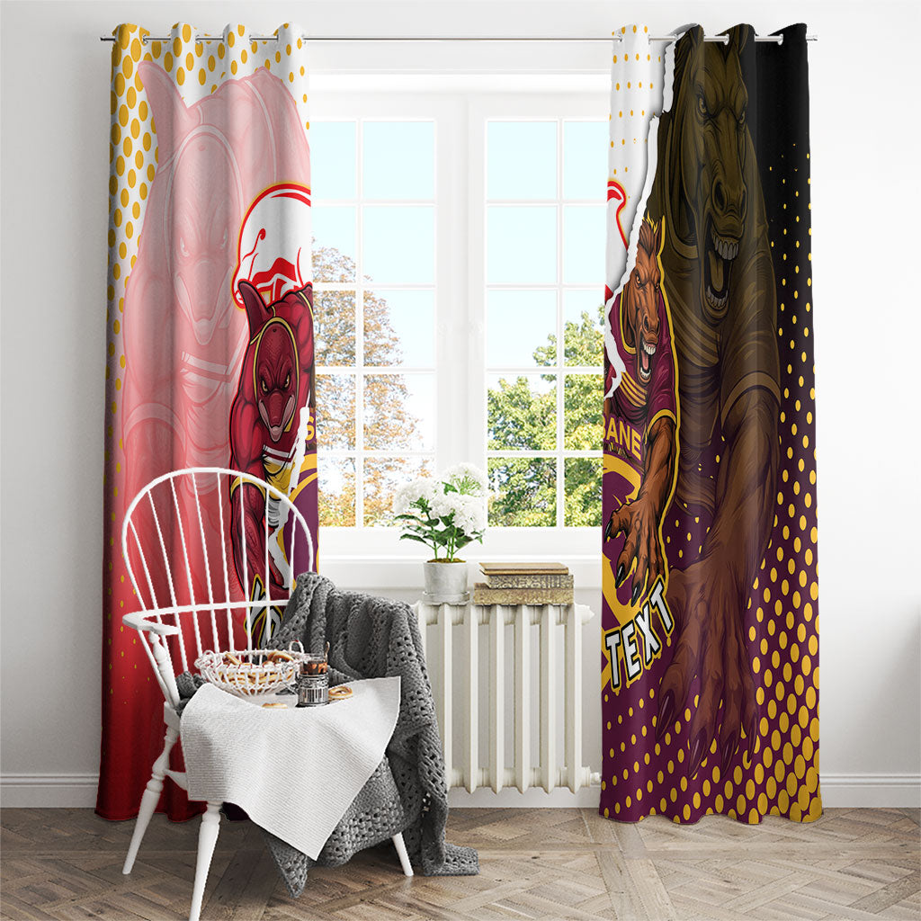 Personalized Brisbane Broncos vs Dolphins Window Curtain Rivalry Dynamic Sports Rugby Mascot Graphic Art