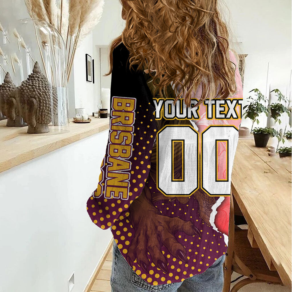 Personalized Brisbane Broncos vs Dolphins Women Casual Shirt Rivalry Dynamic Sports Rugby Mascot Graphic Art