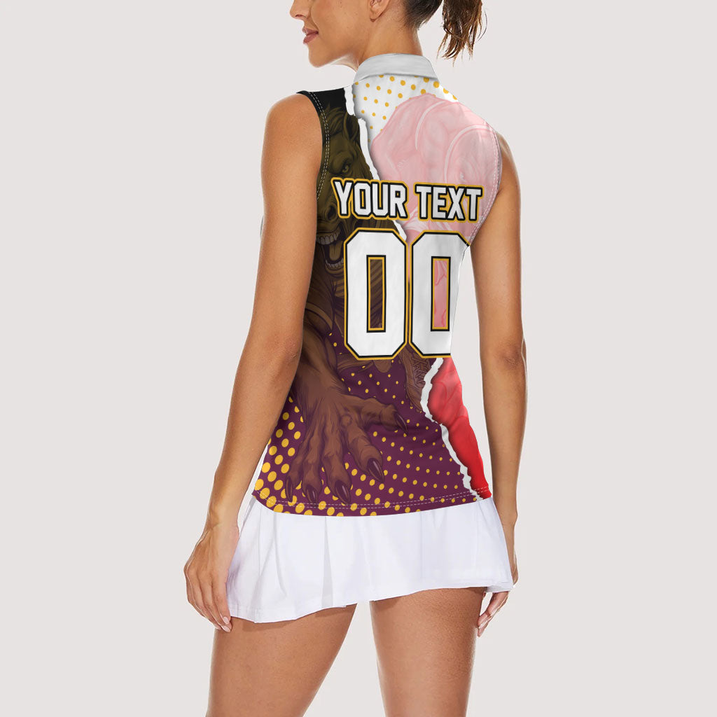 Personalized Brisbane Broncos vs Dolphins Women Sleeveless Polo Shirt Rivalry Dynamic Sports Rugby Mascot Graphic Art