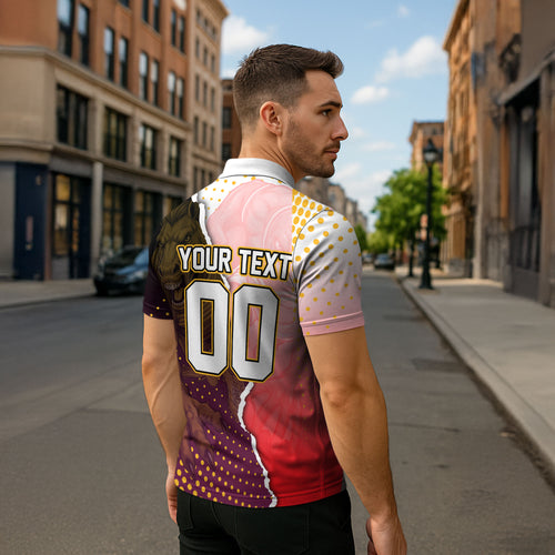 Personalized Brisbane Broncos vs Dolphins Zipper Polo Shirt Rivalry Dynamic Sports Rugby Mascot Graphic Art