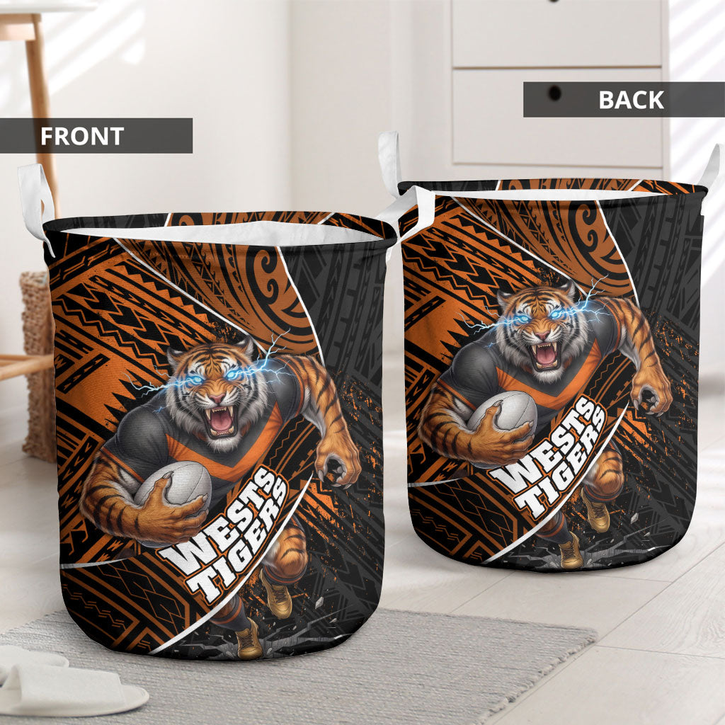 Wests Tigers Rugby Laundry Basket Tribal Polynesian Power Art - Lightning Mascot