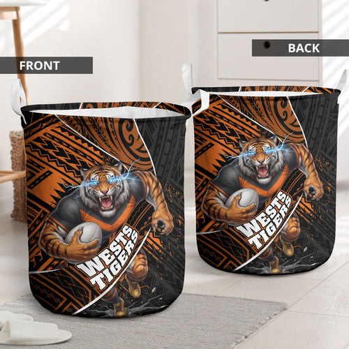 Wests Tigers Rugby Laundry Basket Tribal Polynesian Power Art - Lightning Mascot