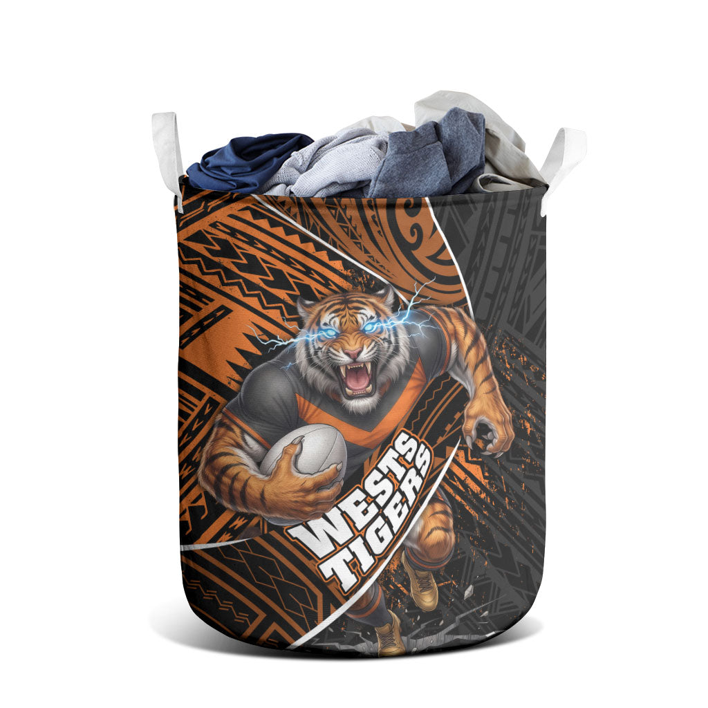 Wests Tigers Rugby Laundry Basket Tribal Polynesian Power Art - Lightning Mascot